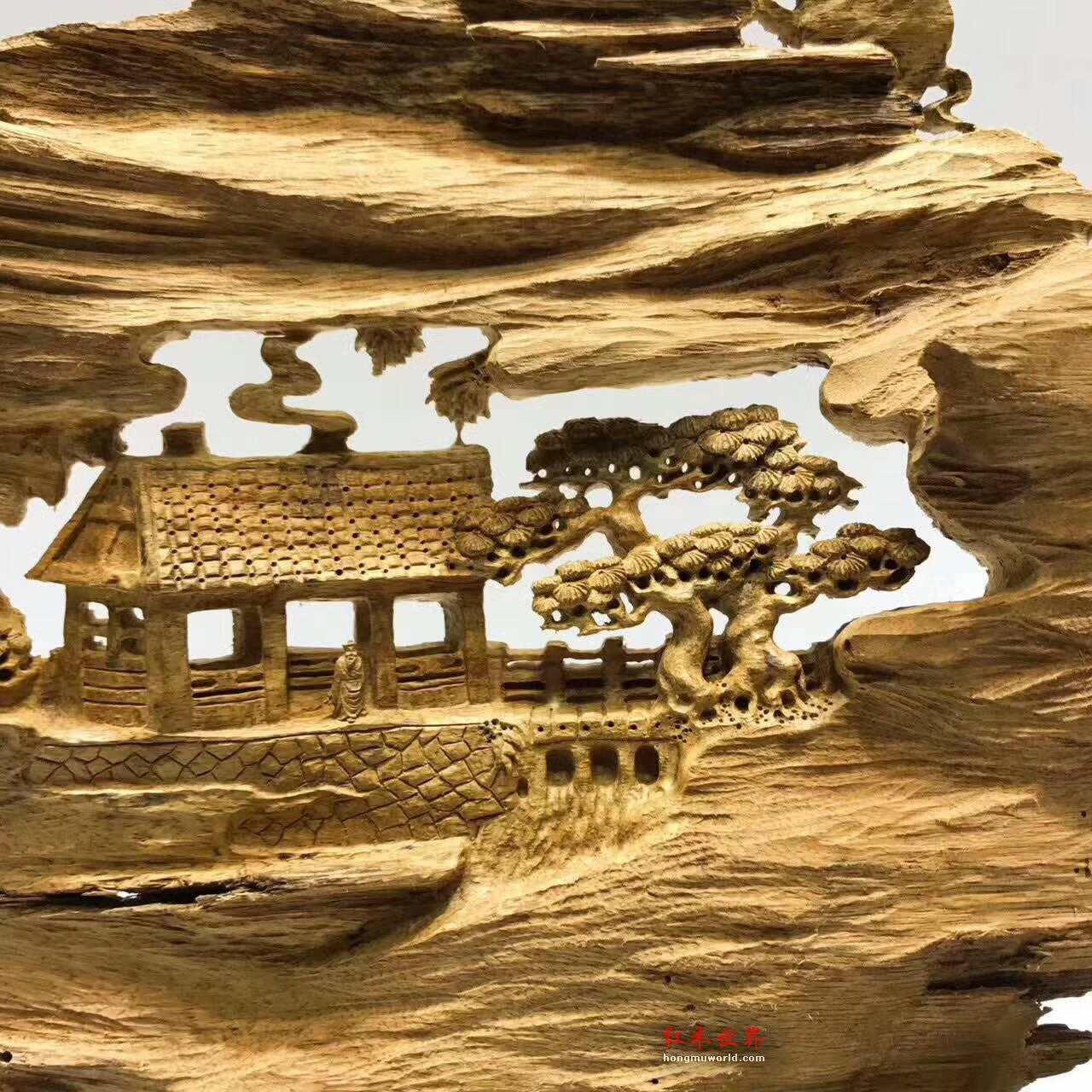 马尼捞沉香双面雕工艺品《清溪隐居》雕工精细意境悠远值得收藏-4