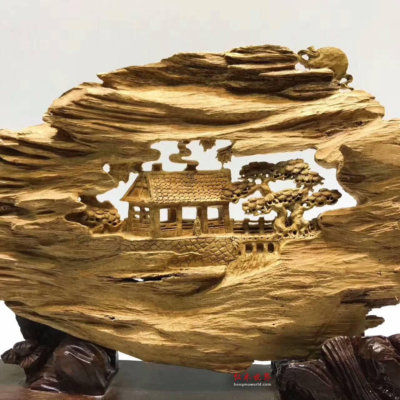 马尼捞沉香双面雕工艺品《清溪隐居》雕工精细意境悠远值得收藏-5