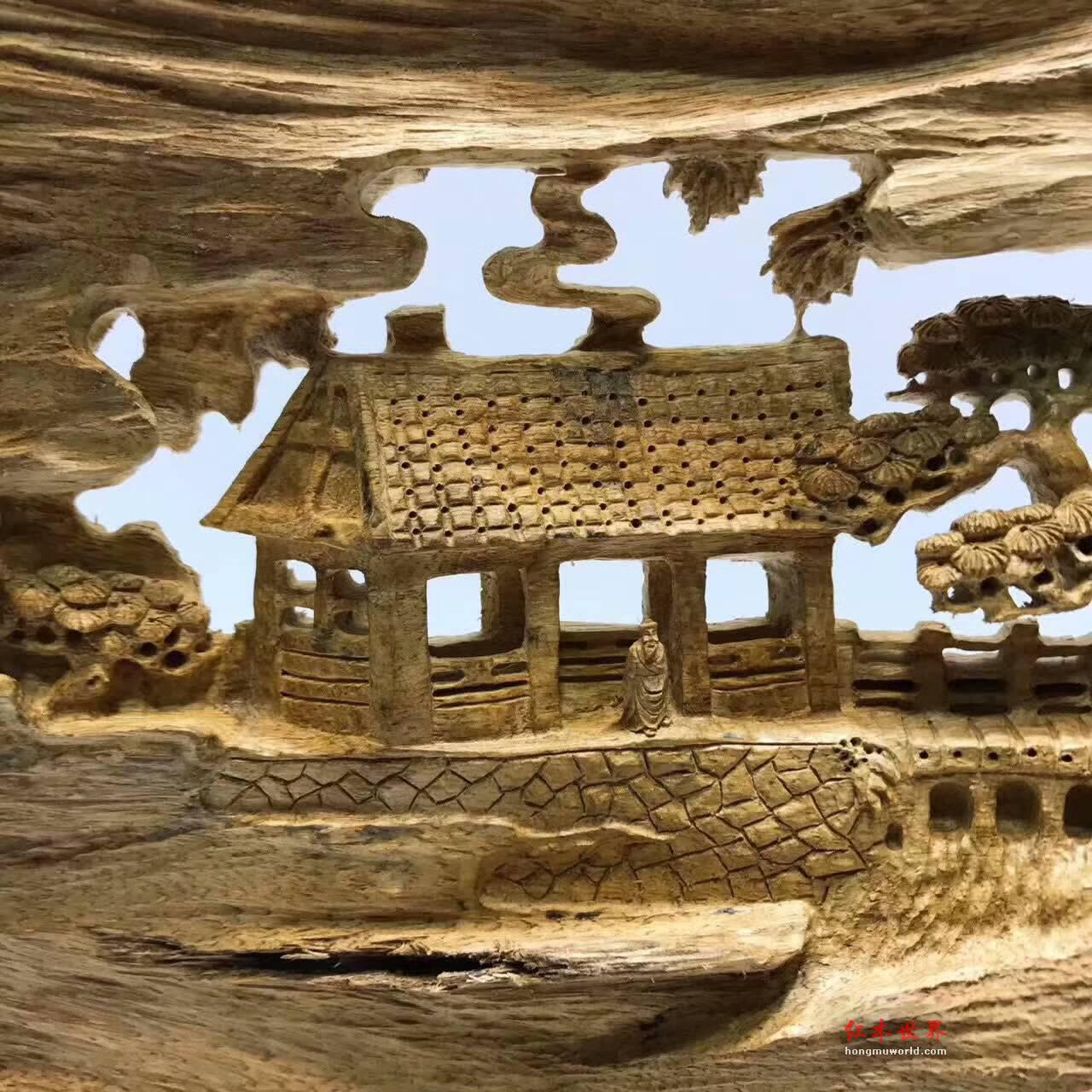 马尼捞沉香双面雕工艺品《清溪隐居》雕工精细意境悠远值得收藏-8