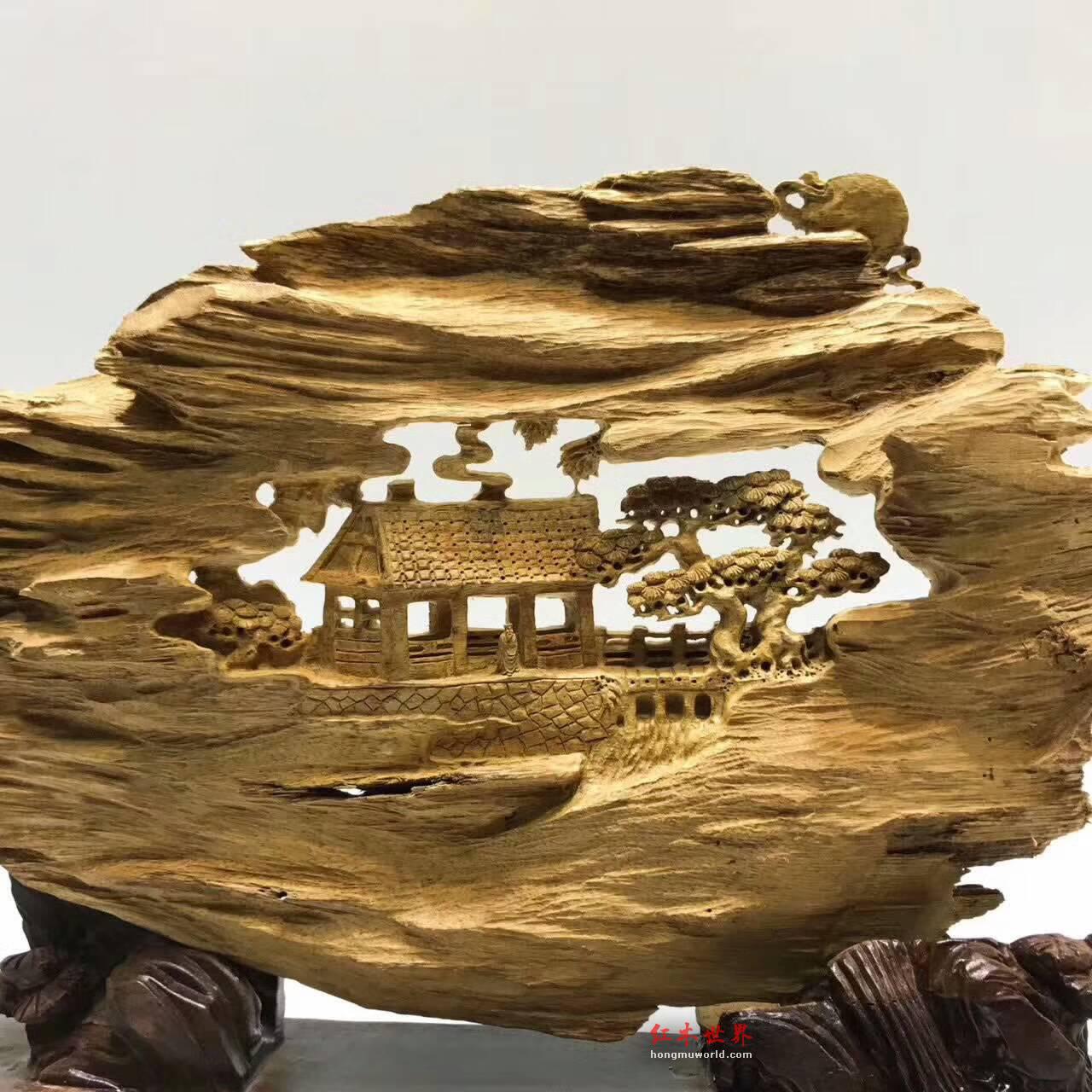 马尼捞沉香双面雕工艺品《清溪隐居》雕工精细意境悠远值得收藏-6
