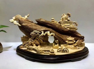 印尼马尼捞沉香手工雕件《夜游赤壁》细腻精致收藏佳品