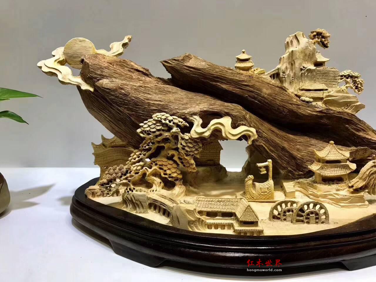 印尼马尼捞沉香手工雕件《夜游赤壁》细腻精致收藏佳品-2