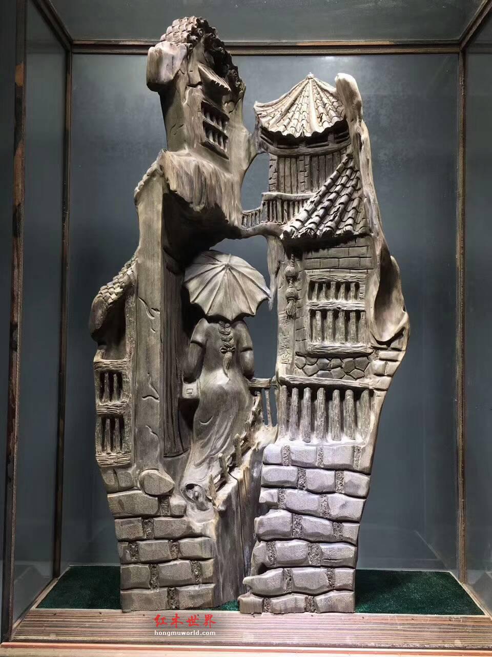 古阴沉木根雕摆件《江南水乡》无拼接设计完美雕刻细腻意境悠远-1