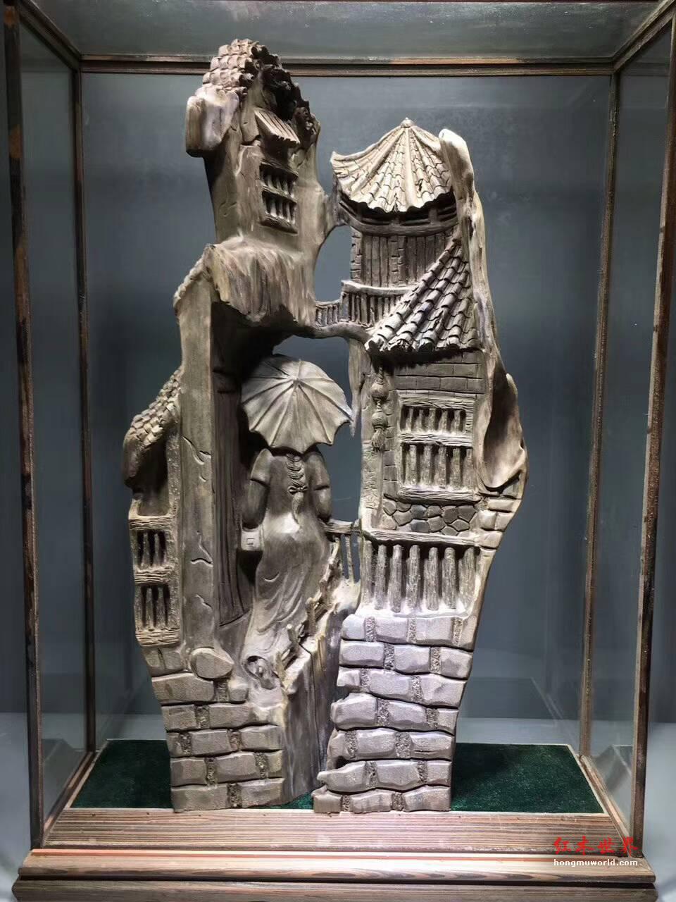 古阴沉木根雕摆件《江南水乡》无拼接设计完美雕刻细腻意境悠远-3