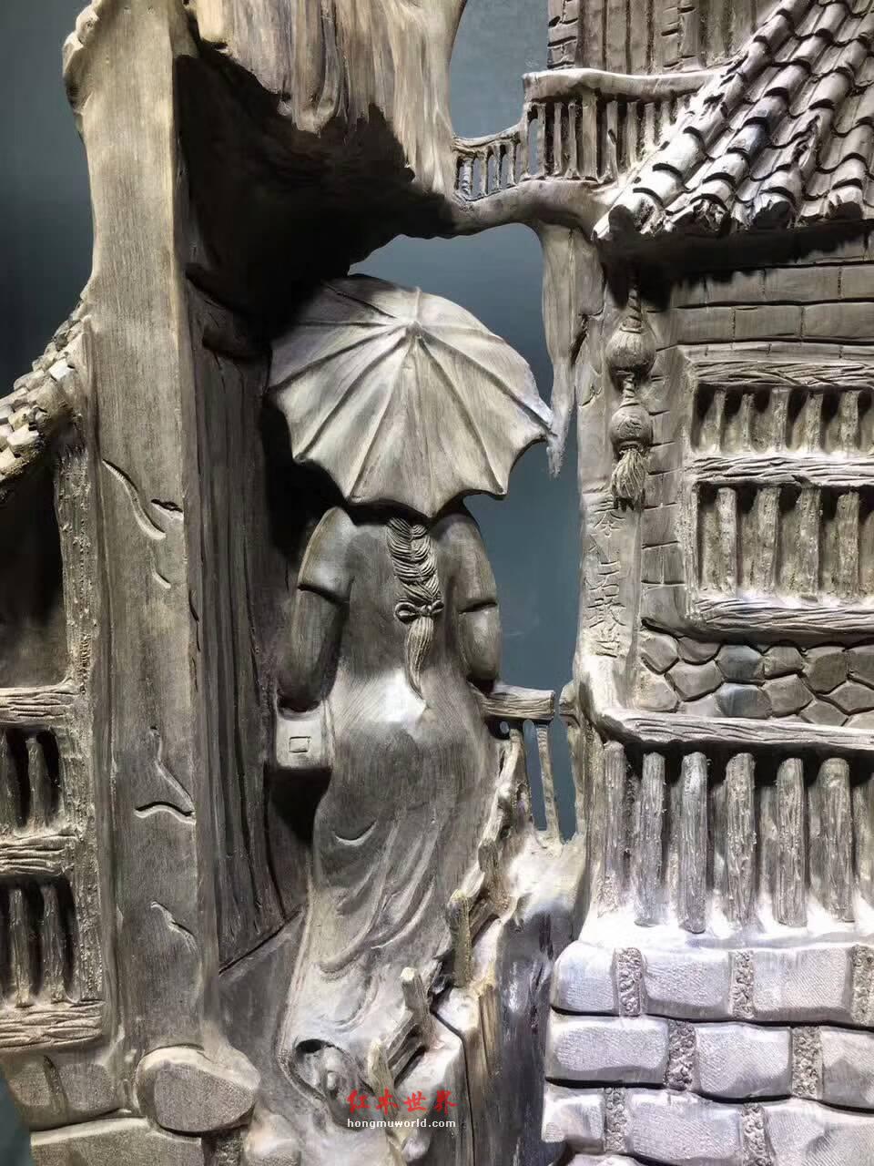 古阴沉木根雕摆件《江南水乡》无拼接设计完美雕刻细腻意境悠远-7