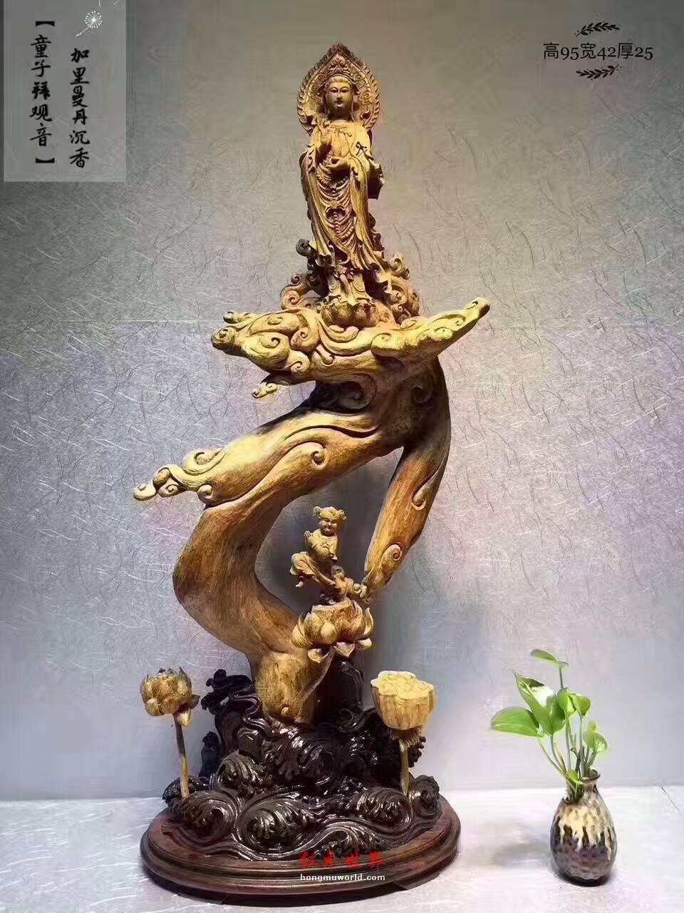 加里曼丹沉香根雕《童子拜观音》精美绝伦收藏不亏-2