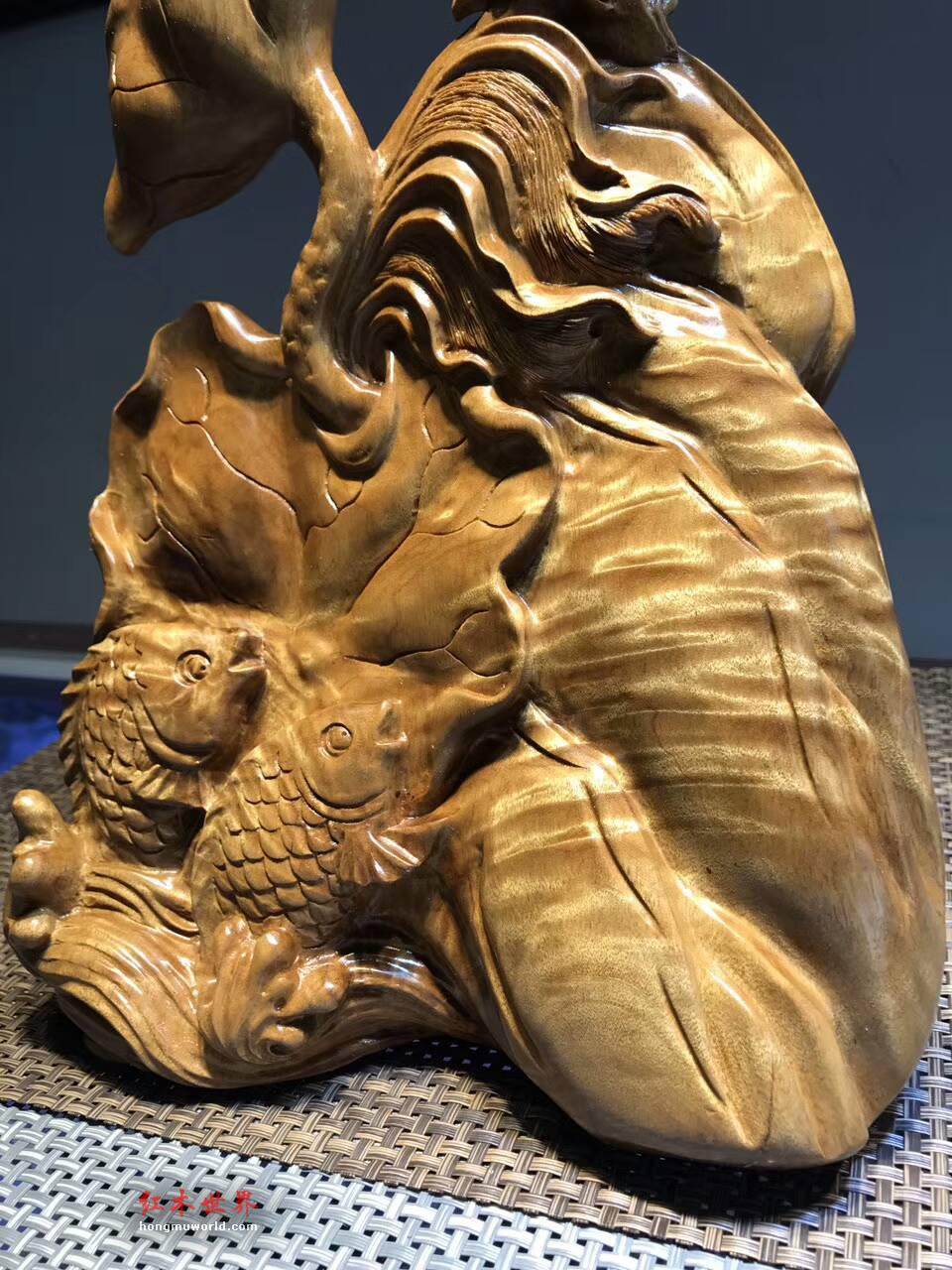 工艺品摆件《荷塘月色》正宗四川金丝楠小叶桢楠枯木老料手工雕刻-1