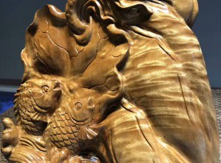 工艺品摆件《荷塘月色》正宗四川金丝楠小叶桢楠枯木老料手工雕刻