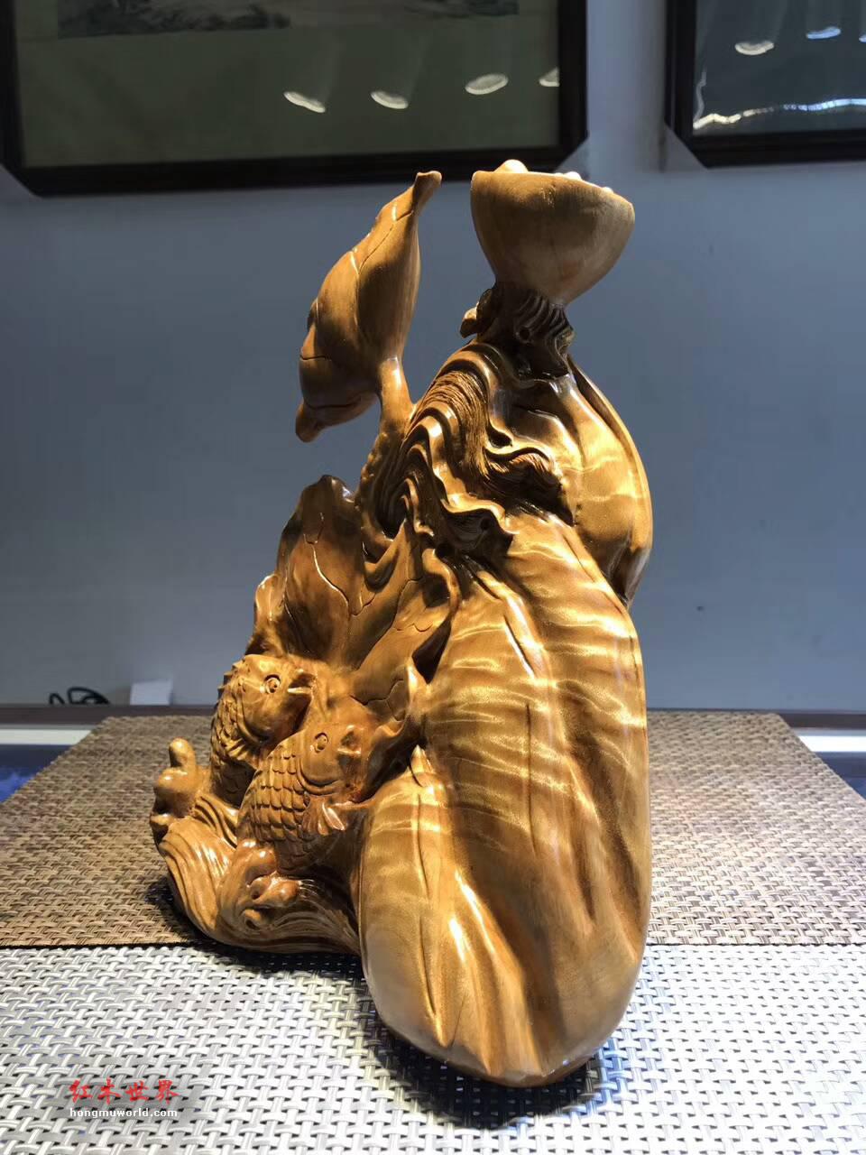 工艺品摆件《荷塘月色》正宗四川金丝楠小叶桢楠枯木老料手工雕刻-4