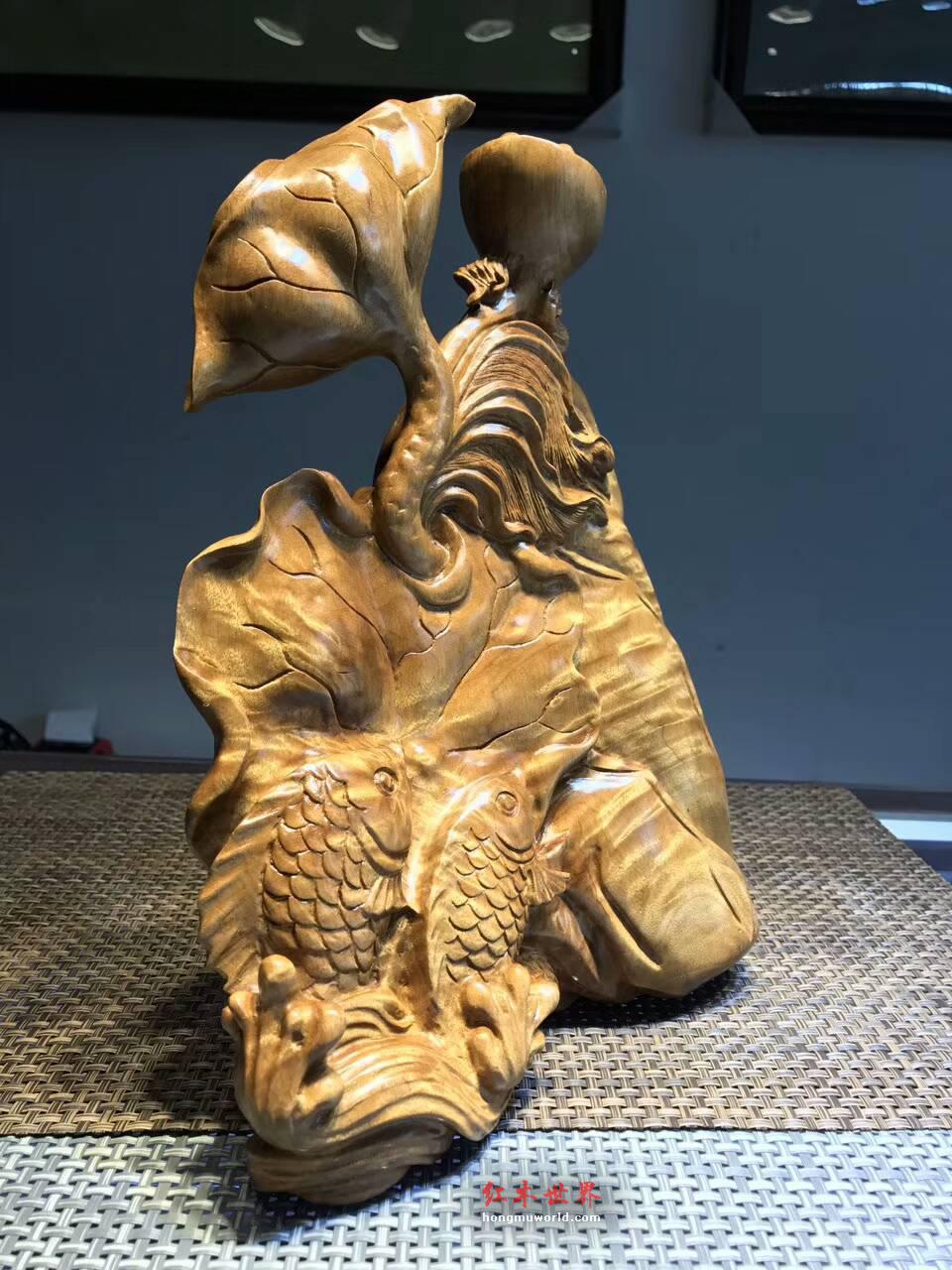 工艺品摆件《荷塘月色》正宗四川金丝楠小叶桢楠枯木老料手工雕刻-6