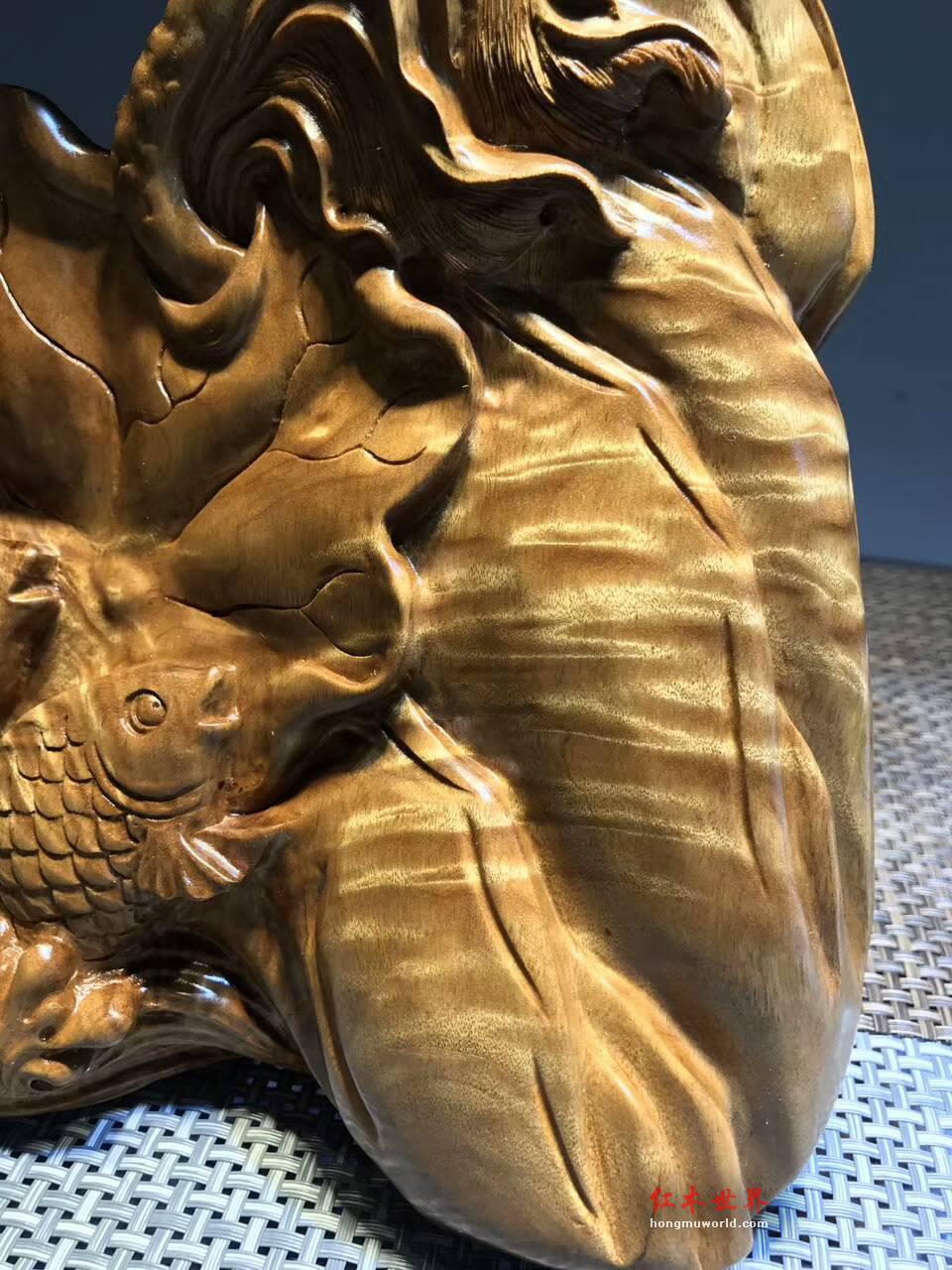 工艺品摆件《荷塘月色》正宗四川金丝楠小叶桢楠枯木老料手工雕刻-7