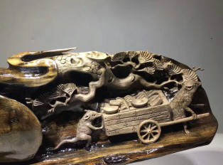 古阴沉木根雕《招财进宝》材质细腻雕工精致完美摆件