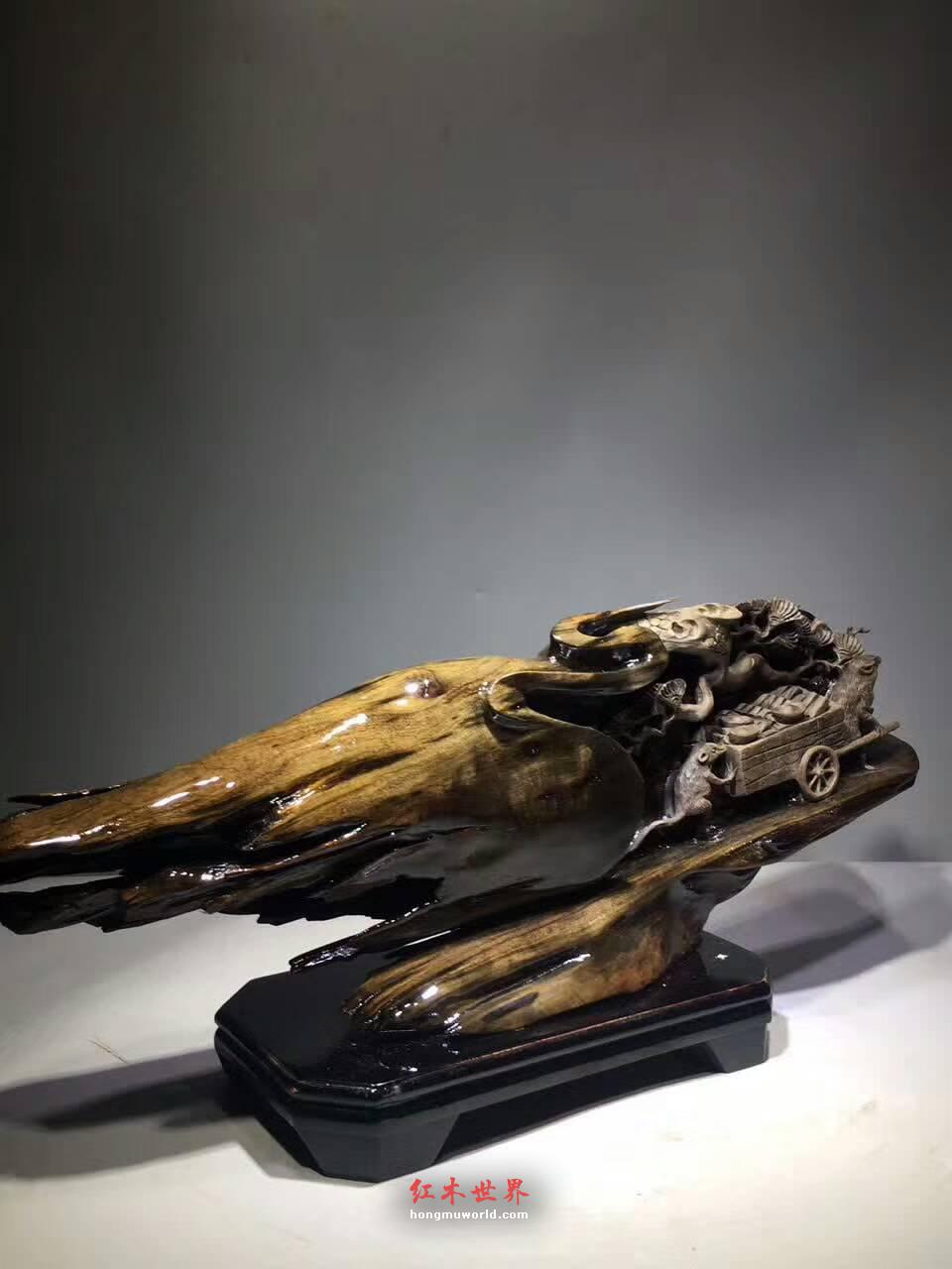 古阴沉木根雕《招财进宝》材质细腻雕工精致完美摆件-7