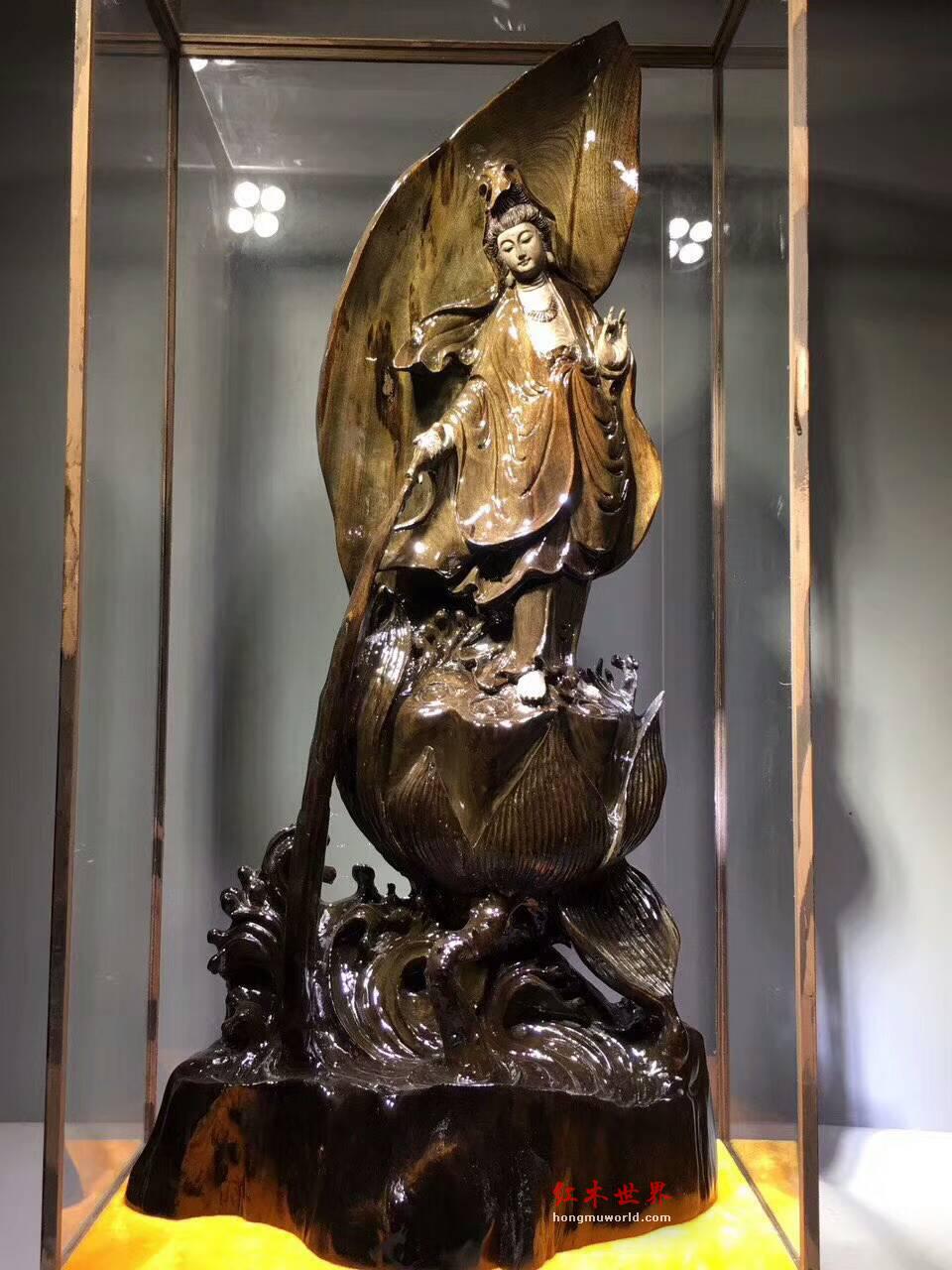《自在观音》摆件 阴沉木根雕肃穆庄严雕工精细-3