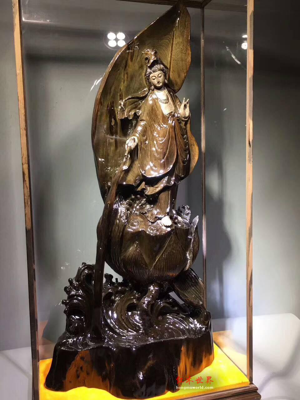 《自在观音》摆件 阴沉木根雕肃穆庄严雕工精细-4