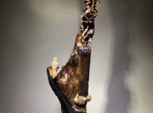 阴沉木根雕工艺品《花开富贵》 随形设计独特创意