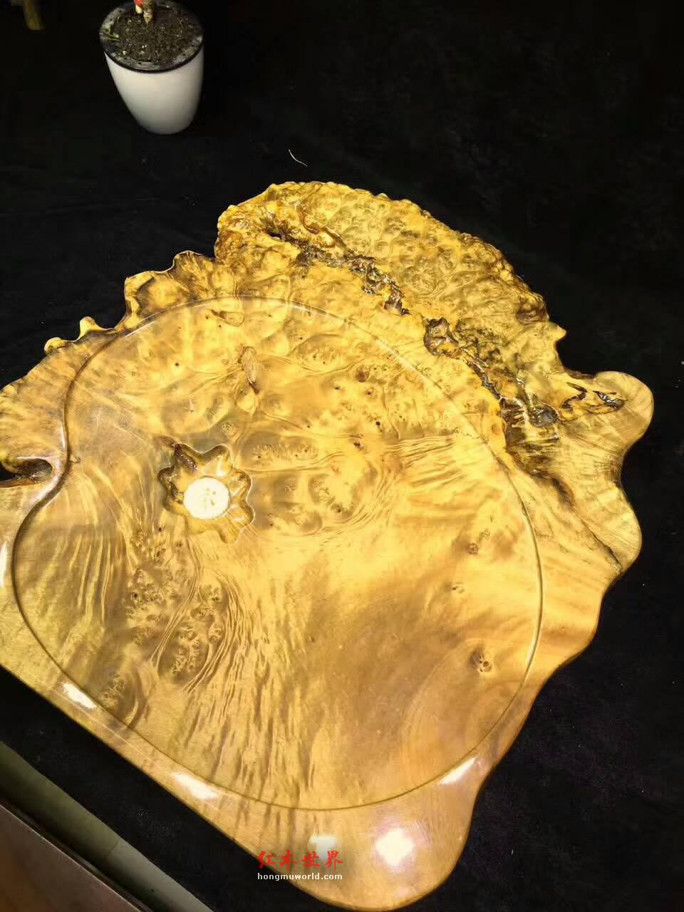 黄金樟茶盘用瘤疤包边自然随形 提升格调上档次-7