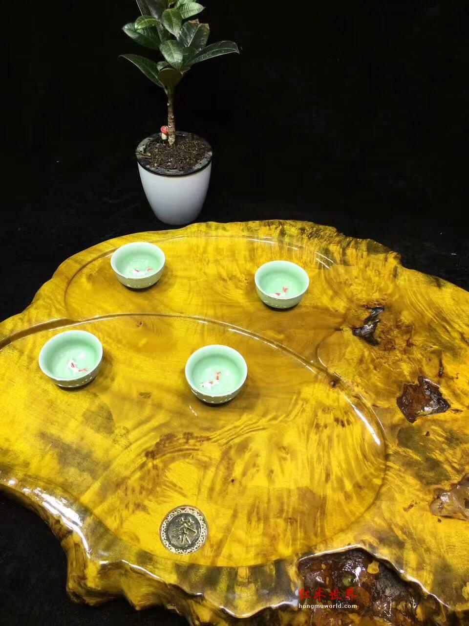 黄金樟天然随形茶盘 干净适中聚会喝茶好伴侣-6