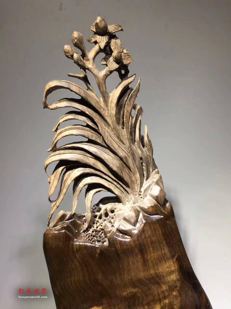 古阴沉木根雕《幽兰飘香》雕刻细腻意境悠远家居装饰佳品-1