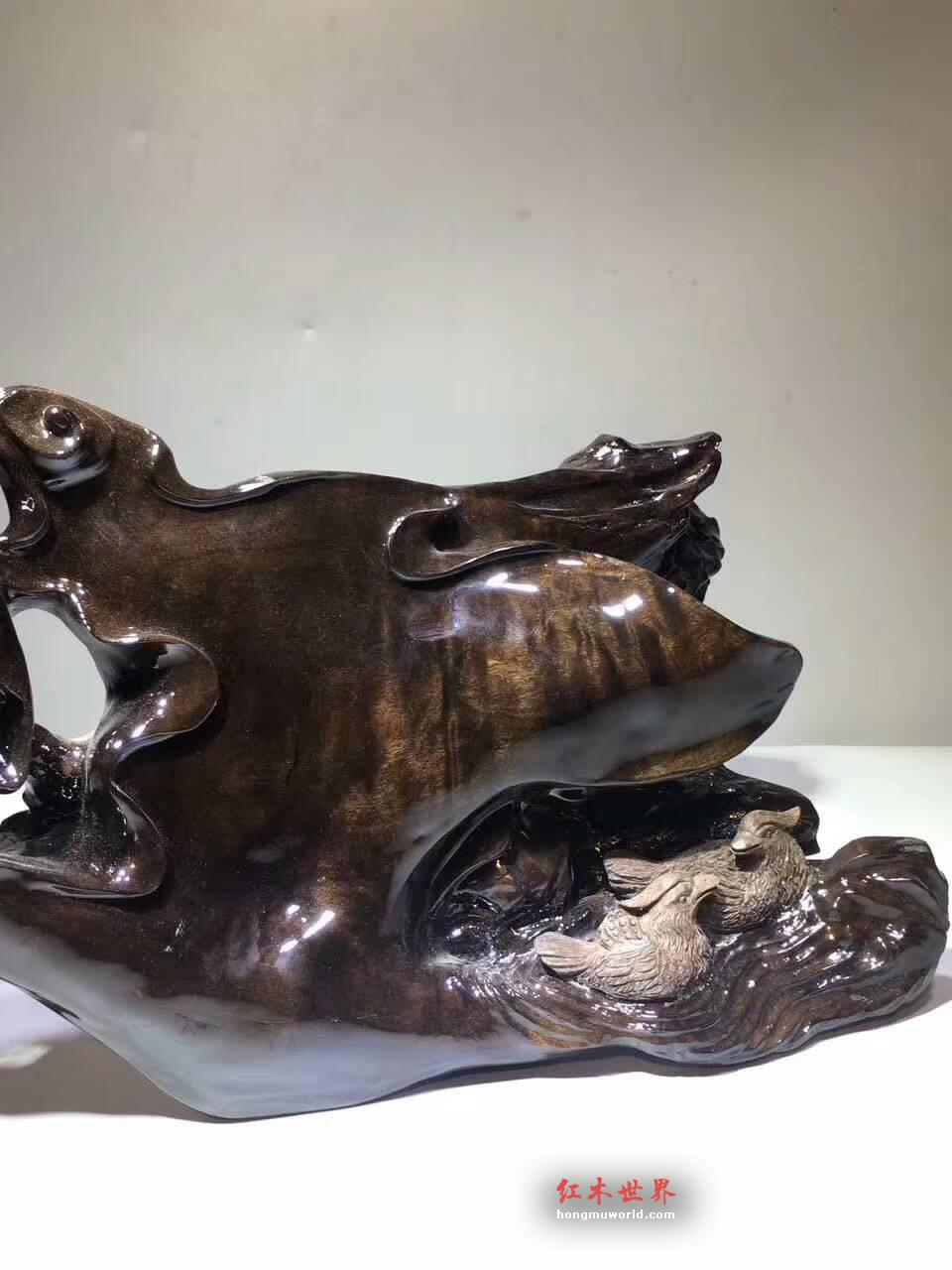 古阴沉木根雕《鸳鸯戏水》设计巧妙栩栩如生送礼首选-5
