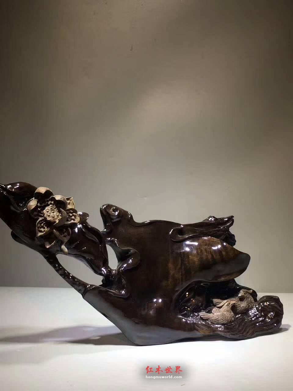 古阴沉木根雕《鸳鸯戏水》设计巧妙栩栩如生送礼首选-4