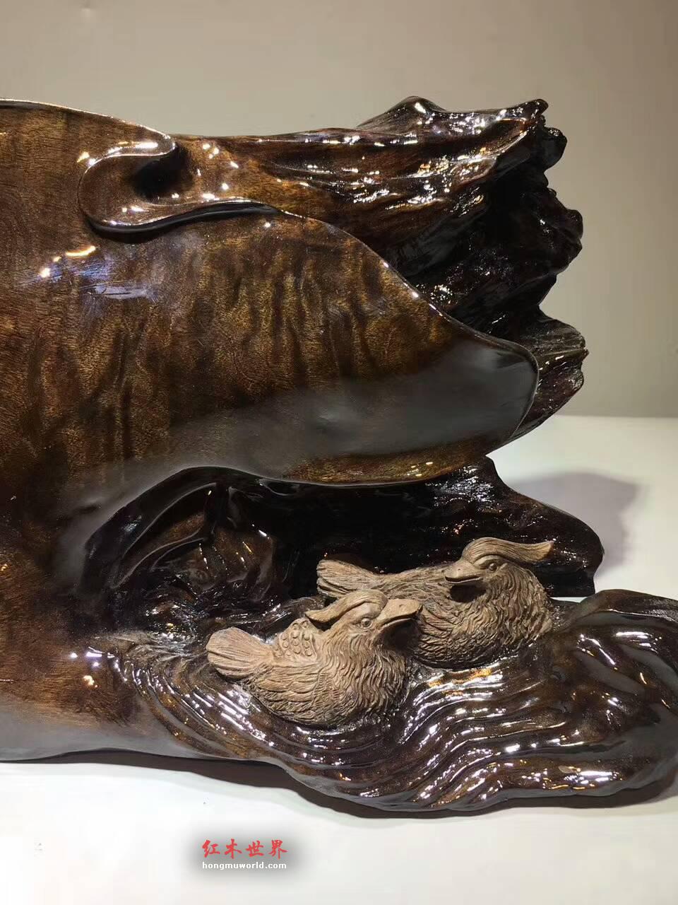 古阴沉木根雕《鸳鸯戏水》设计巧妙栩栩如生送礼首选-6