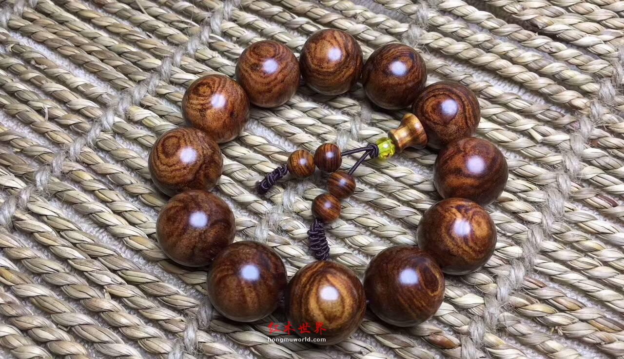 海南黄花梨手串 特微蜘蛛纹虎皮纹纹路奇特飘逸-7