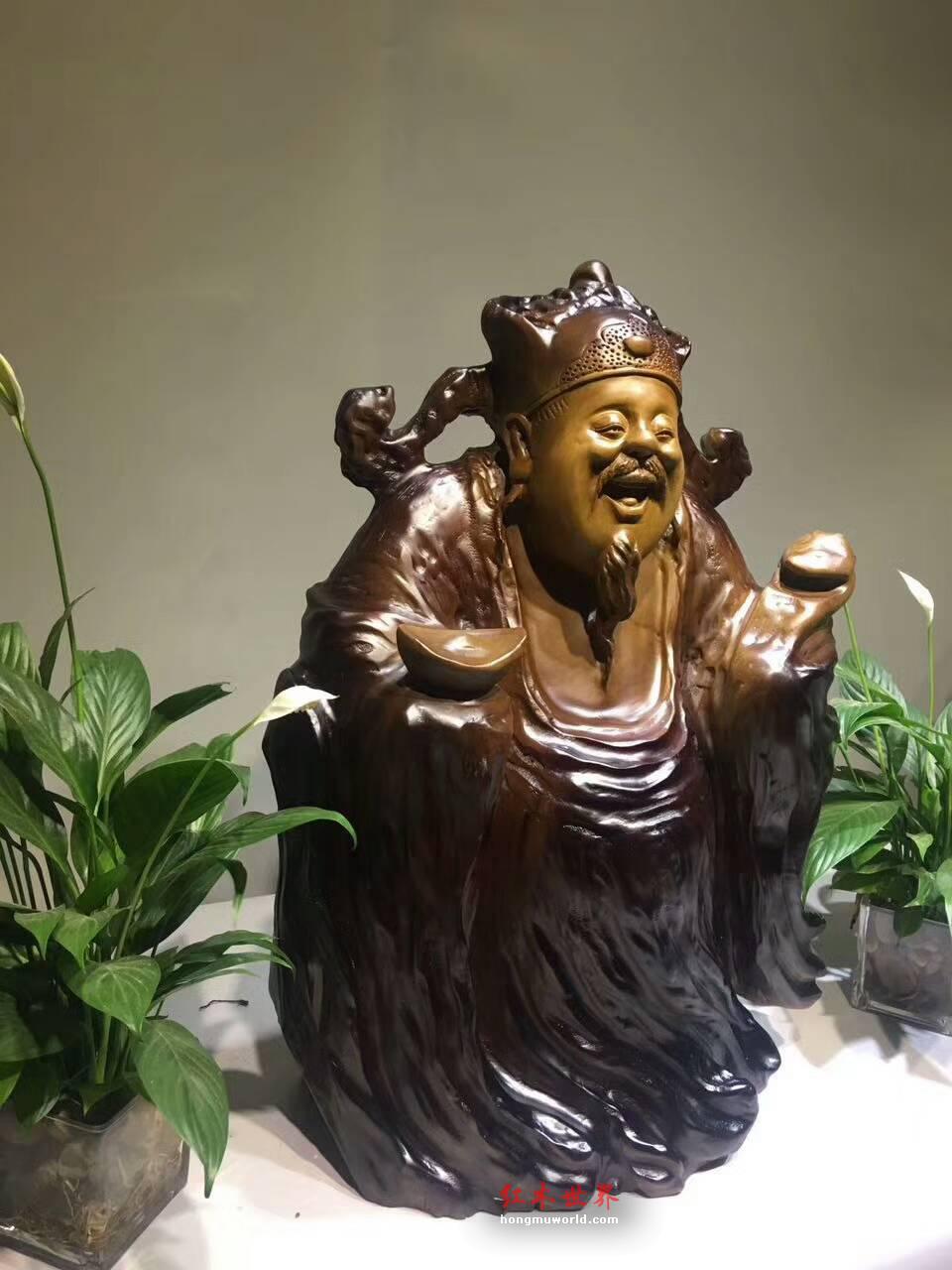 楠木根雕《财神》材质密致雕工精美 笑脸迎财啦-2