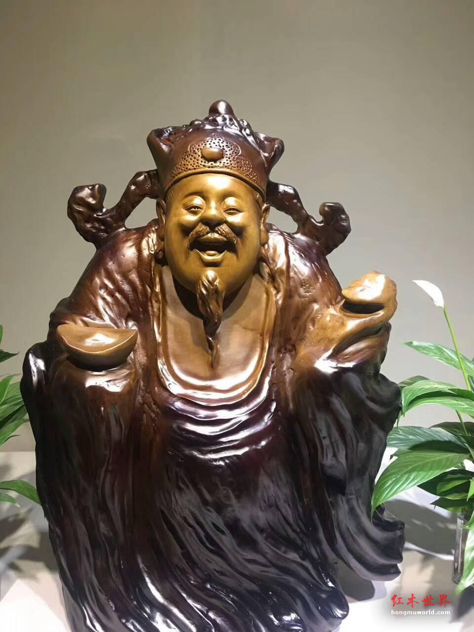 楠木根雕《财神》材质密致雕工精美 笑脸迎财啦-1