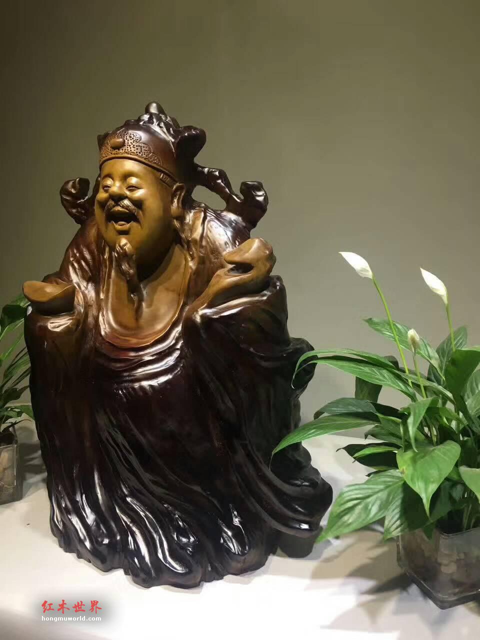 楠木根雕《财神》材质密致雕工精美 笑脸迎财啦-3