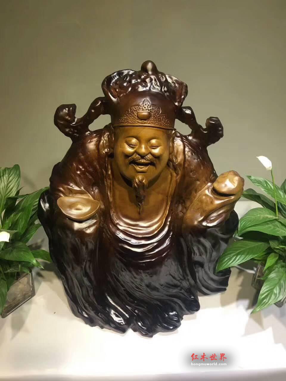 楠木根雕《财神》材质密致雕工精美 笑脸迎财啦-4