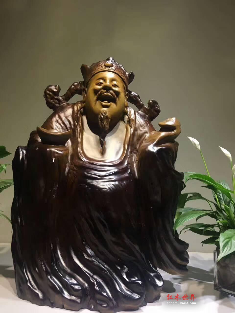 楠木根雕《财神》材质密致雕工精美 笑脸迎财啦-5