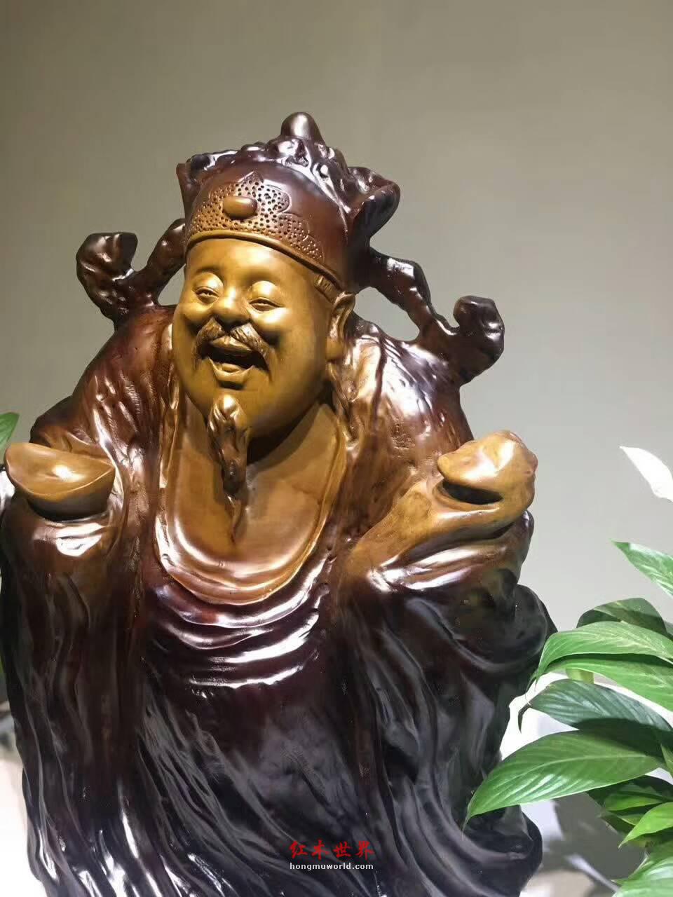 楠木根雕《财神》材质密致雕工精美 笑脸迎财啦-6