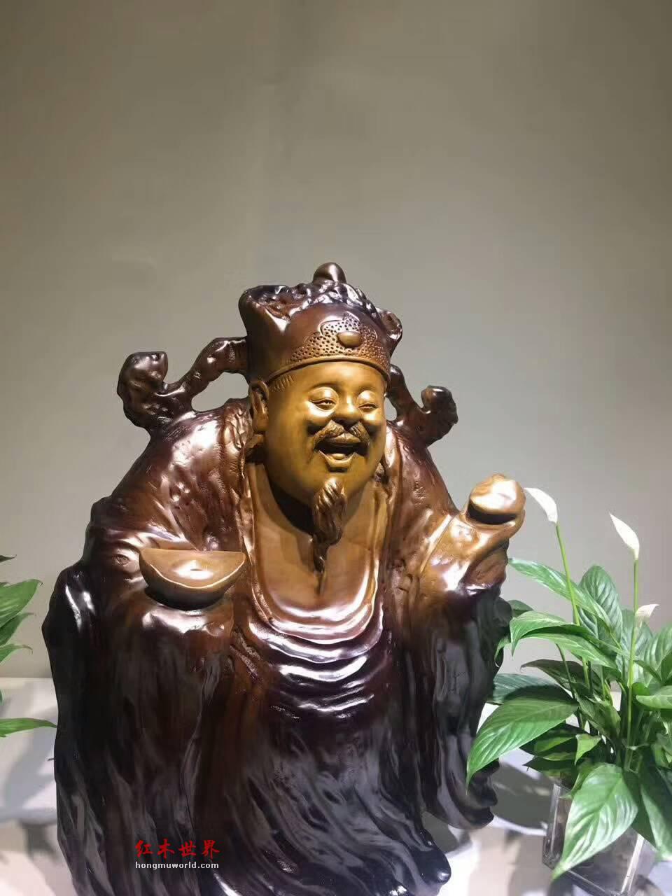 楠木根雕《财神》材质密致雕工精美 笑脸迎财啦-7