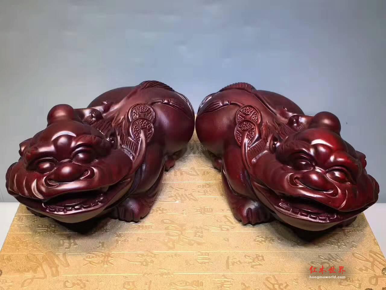 非洲紫檀貔貅一对 雕刻精细有趣适合送礼-1