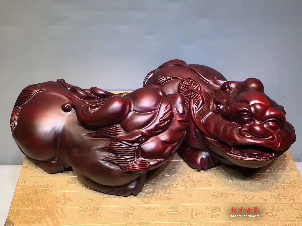 非洲紫檀貔貅一对 雕刻精细有趣适合送礼-4