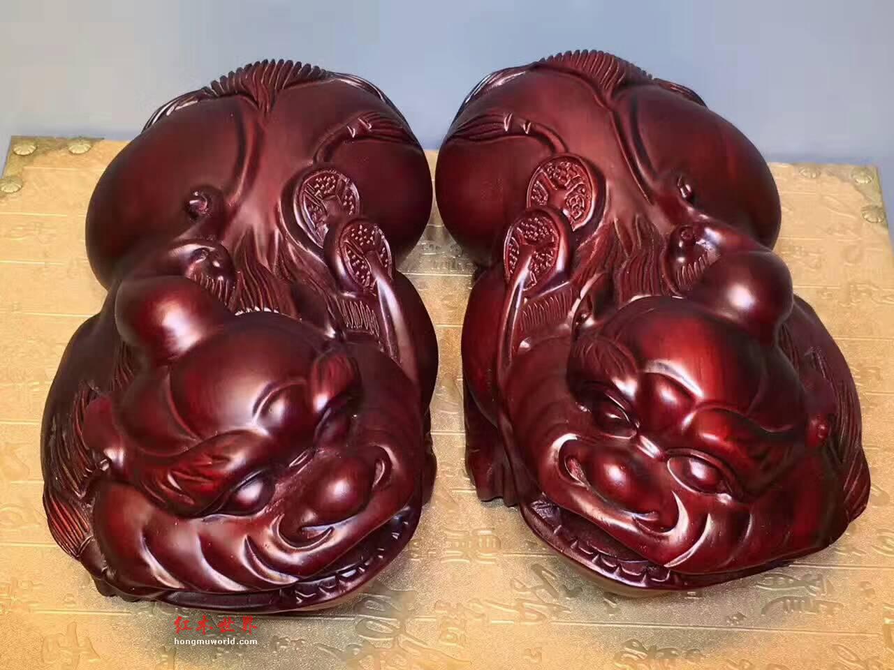非洲紫檀貔貅一对 雕刻精细有趣适合送礼-6