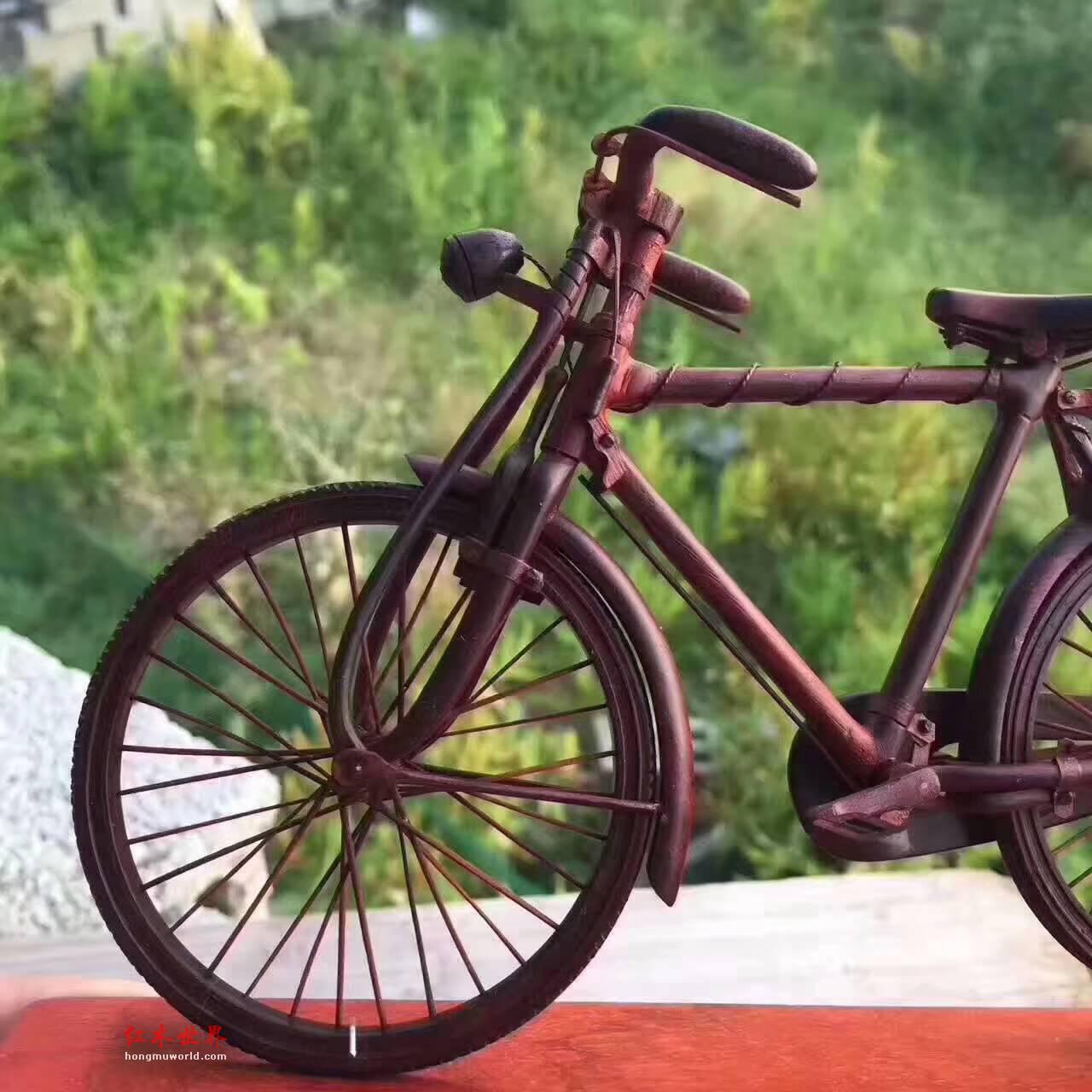 自行车工艺品摆件 小叶紫檀精雕独具匠心-3