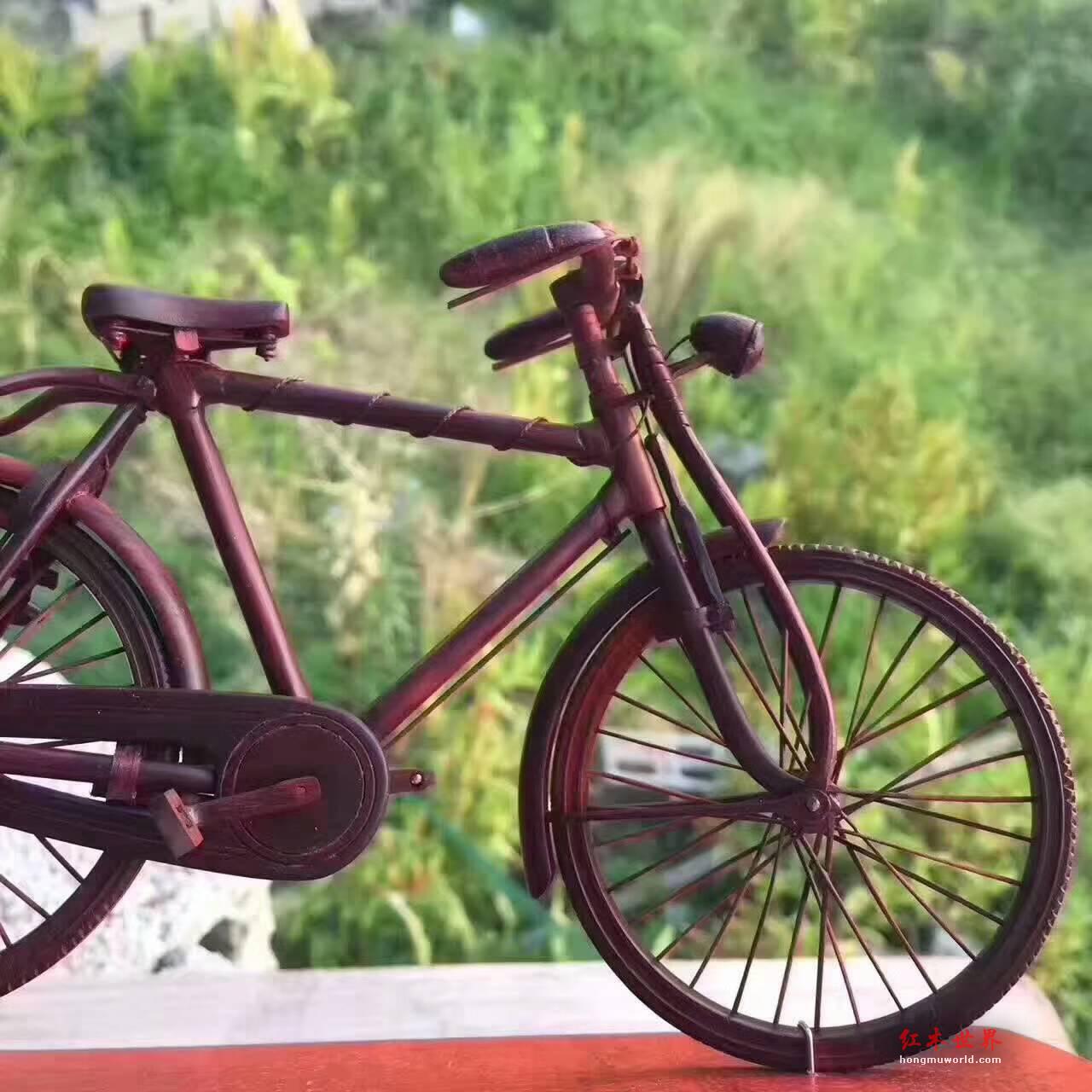 自行车工艺品摆件 小叶紫檀精雕独具匠心-4