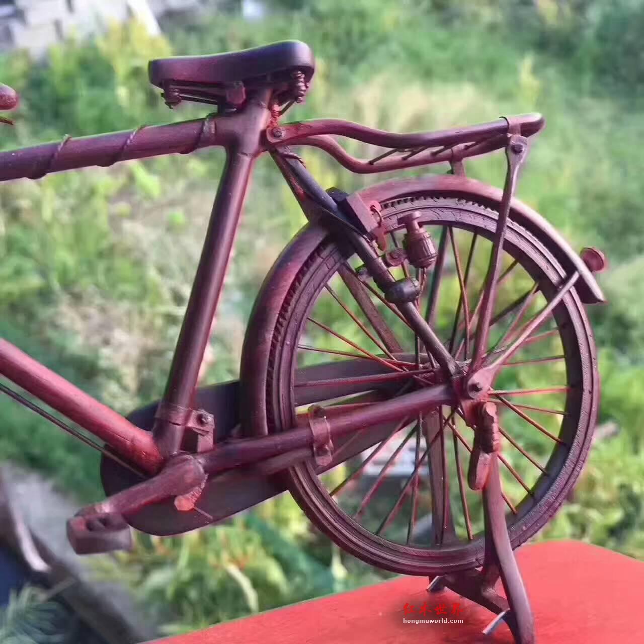 自行车工艺品摆件 小叶紫檀精雕独具匠心-5