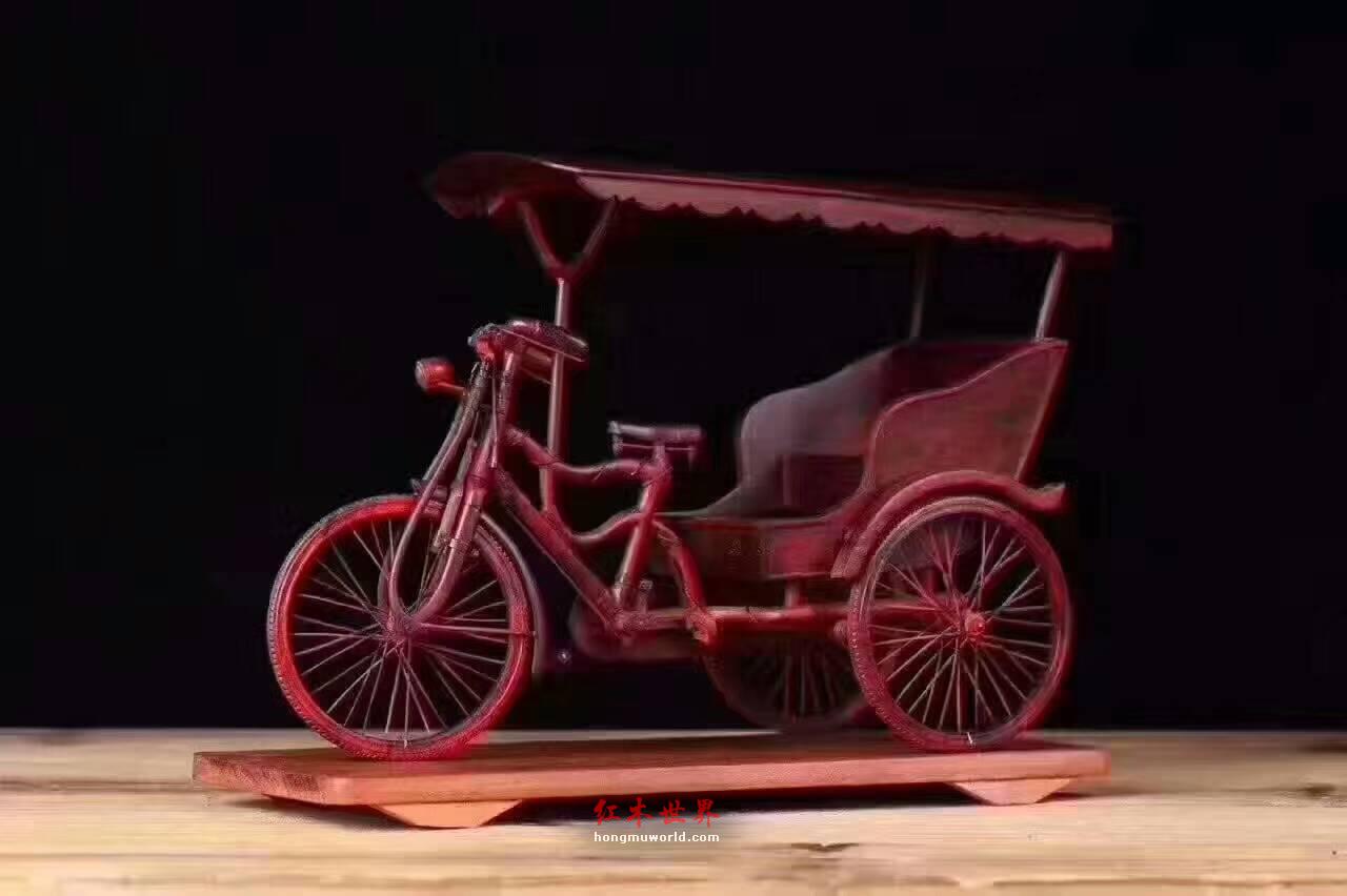 小叶紫檀创意设计礼品 黄包车造型雕刻摆件-1