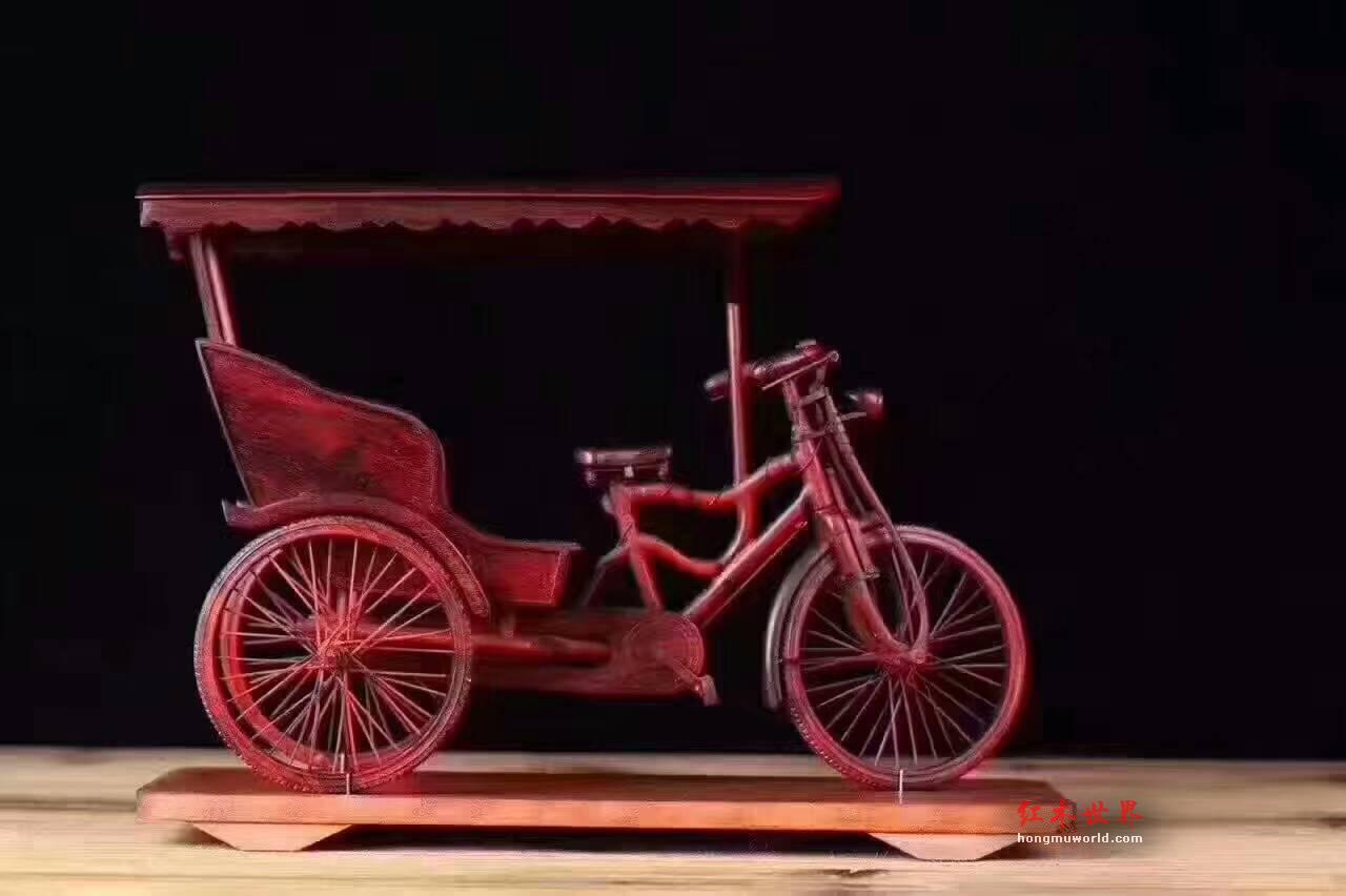 小叶紫檀创意设计礼品 黄包车造型雕刻摆件-2