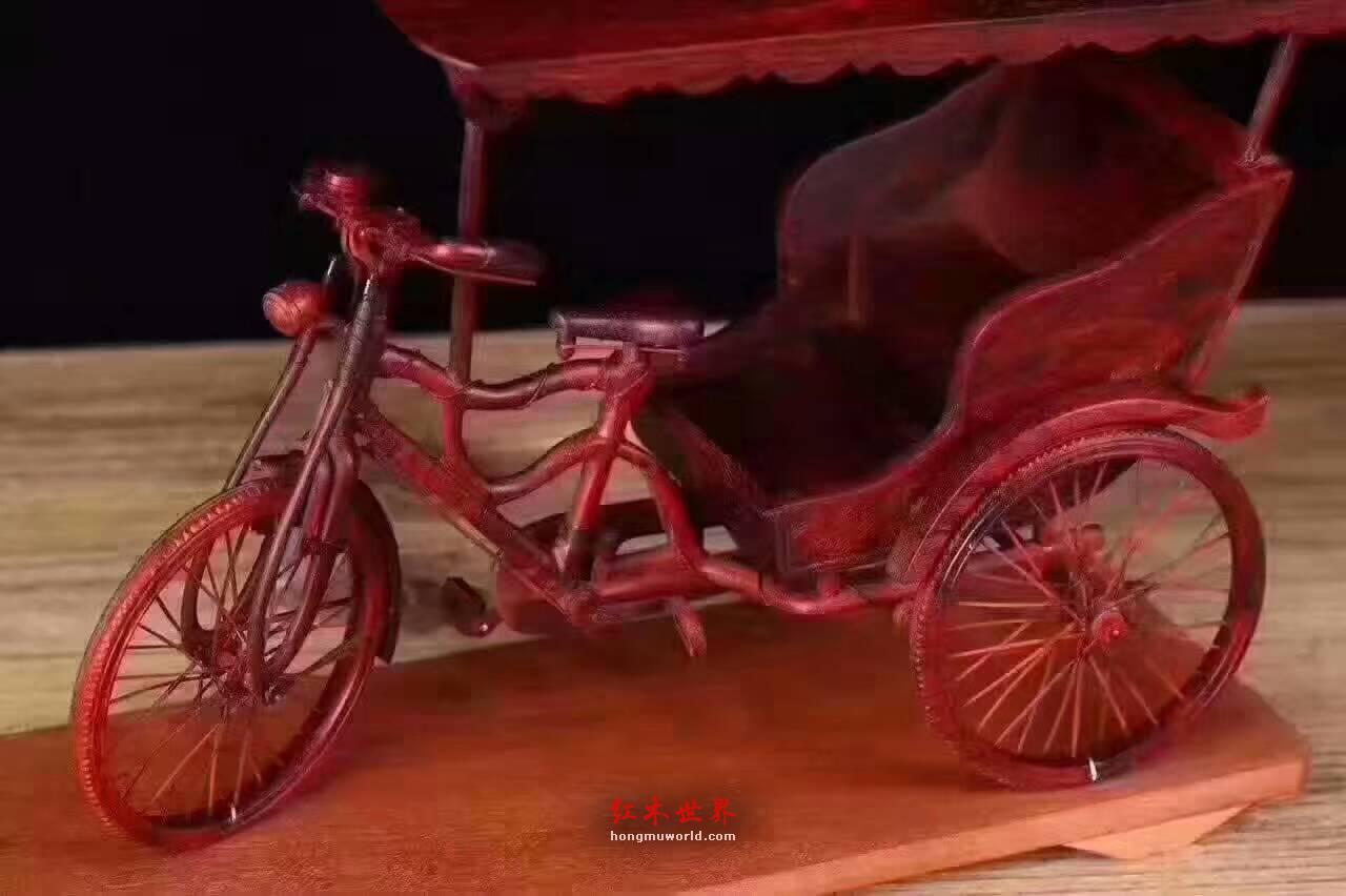 小叶紫檀创意设计礼品 黄包车造型雕刻摆件-9