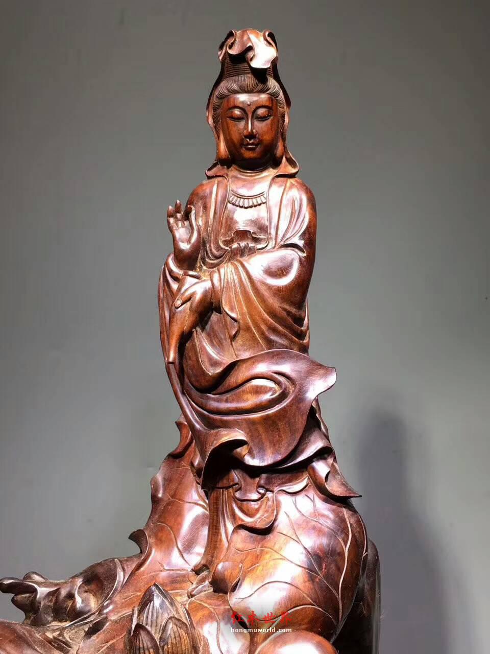 老挝老料酸枝木根雕《自在观音》法相庄严又不乏慈爱-1