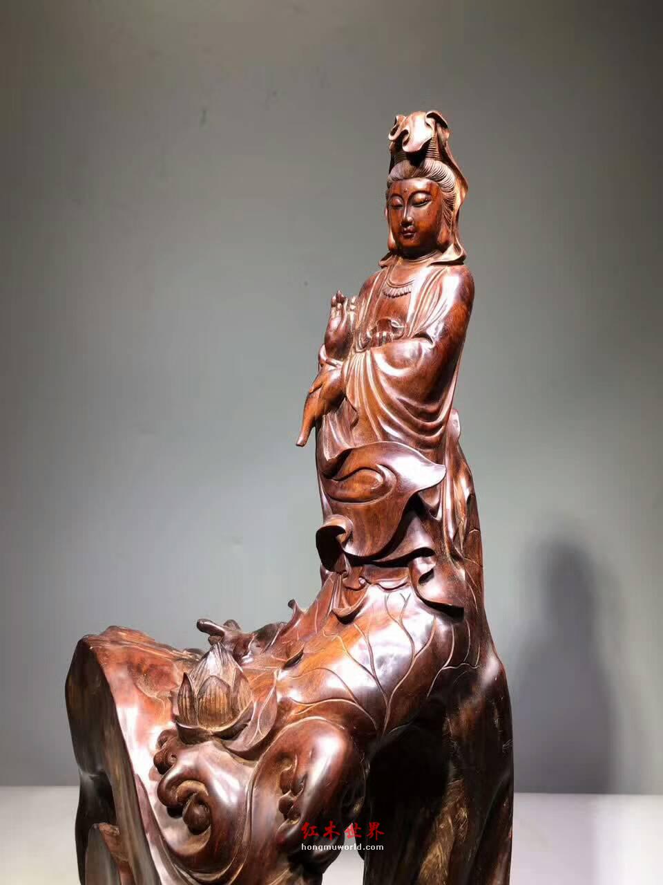 老挝老料酸枝木根雕《自在观音》法相庄严又不乏慈爱-4