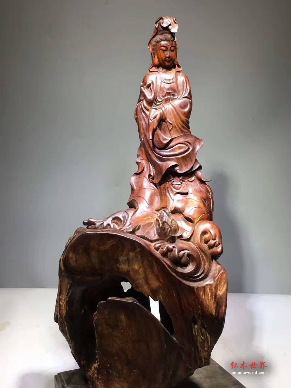 老挝老料酸枝木根雕《自在观音》法相庄严又不乏慈爱-5