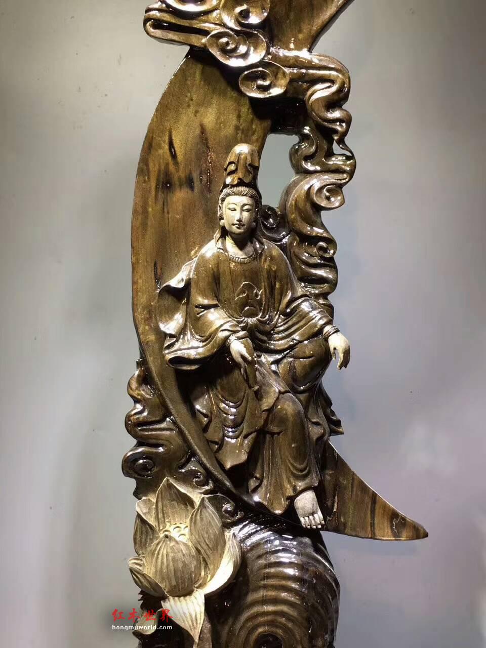 《自在观音》霸气根雕 金丝楠阴沉木打造肃穆中带着自在-2