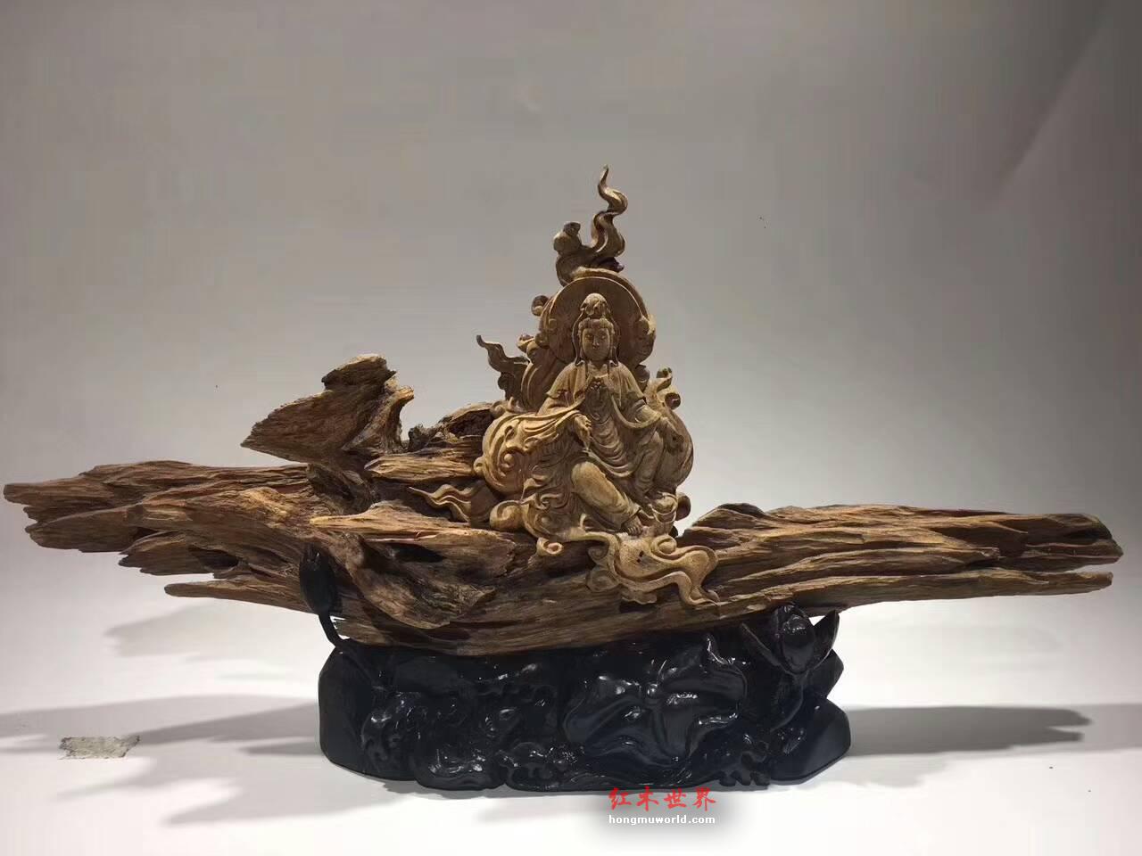 加里曼丹沉香摆件《净瓶观音》 结油性好香味浓郁细节雕刻到位栩栩如生-3