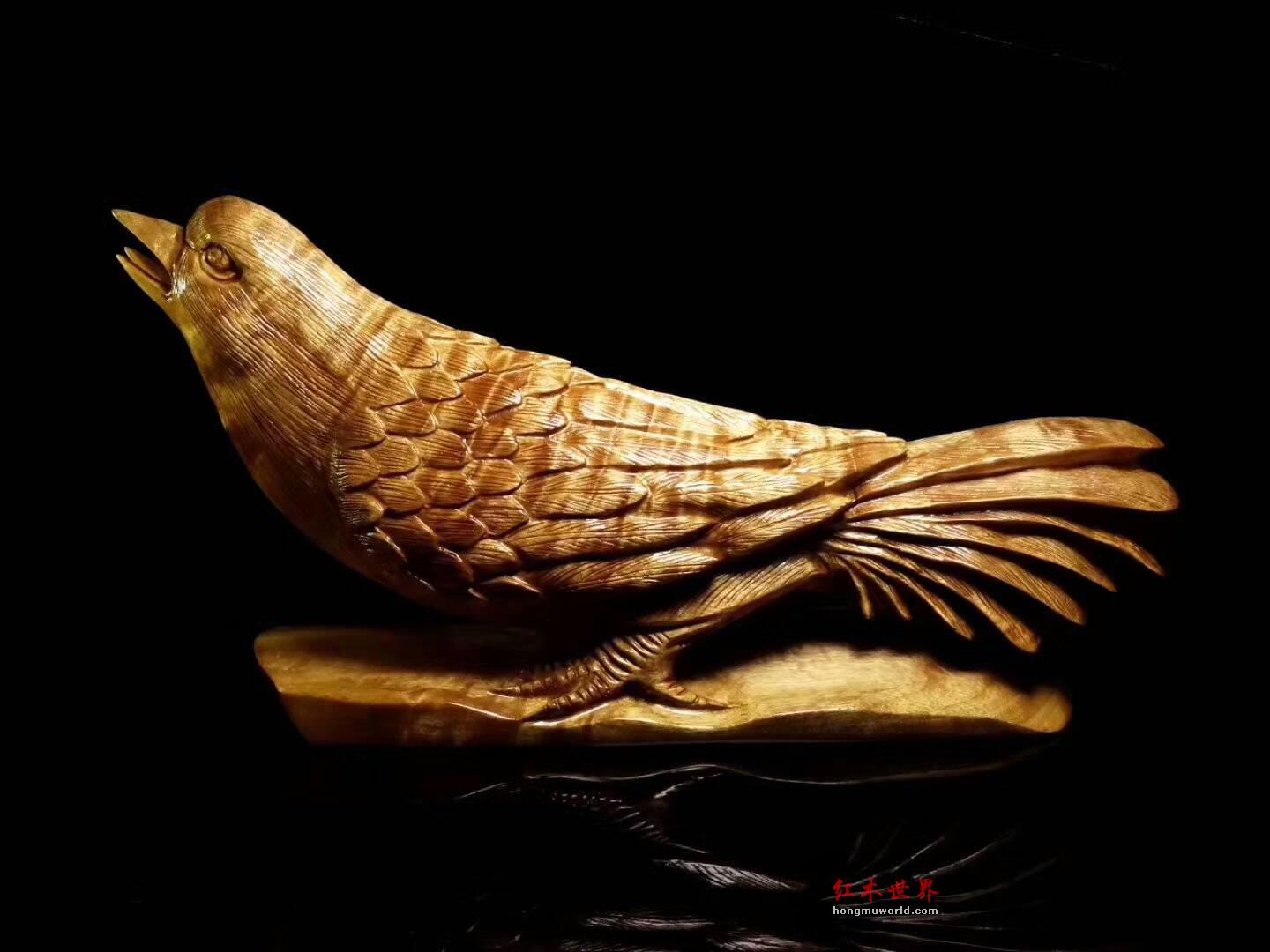 金丝楠木根雕《富贵鸟》 通体水波无瑕刻画神似难得佳品-1