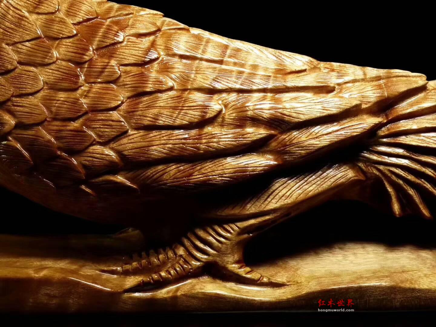金丝楠木根雕《富贵鸟》 通体水波无瑕刻画神似难得佳品-6